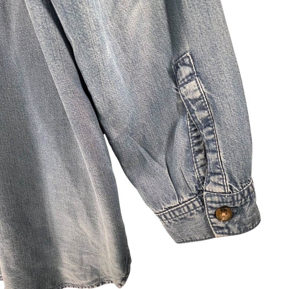 J Jill Womens Denim Tunic Top PM Chambray Long Sleeve Casual Shirt Pockets - Picture 8 of 15